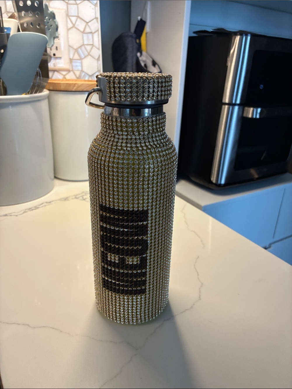 CATS Jellicle Ball Embellished Gold Crystal Water Bottle with Black Lettering - Picture 2 of 3